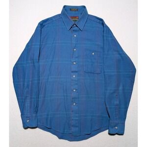 VTG Churchill Downs Plaid‎ Shirt Mens M Blue Single Needle Cotton
